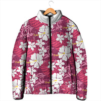 Pink Hawaiian Hibiscus Monstera Padded Jacket Grunge Stylized LT01 - Polynesian Pride