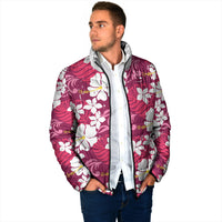 Pink Hawaiian Hibiscus Monstera Padded Jacket Grunge Stylized LT01 - Polynesian Pride