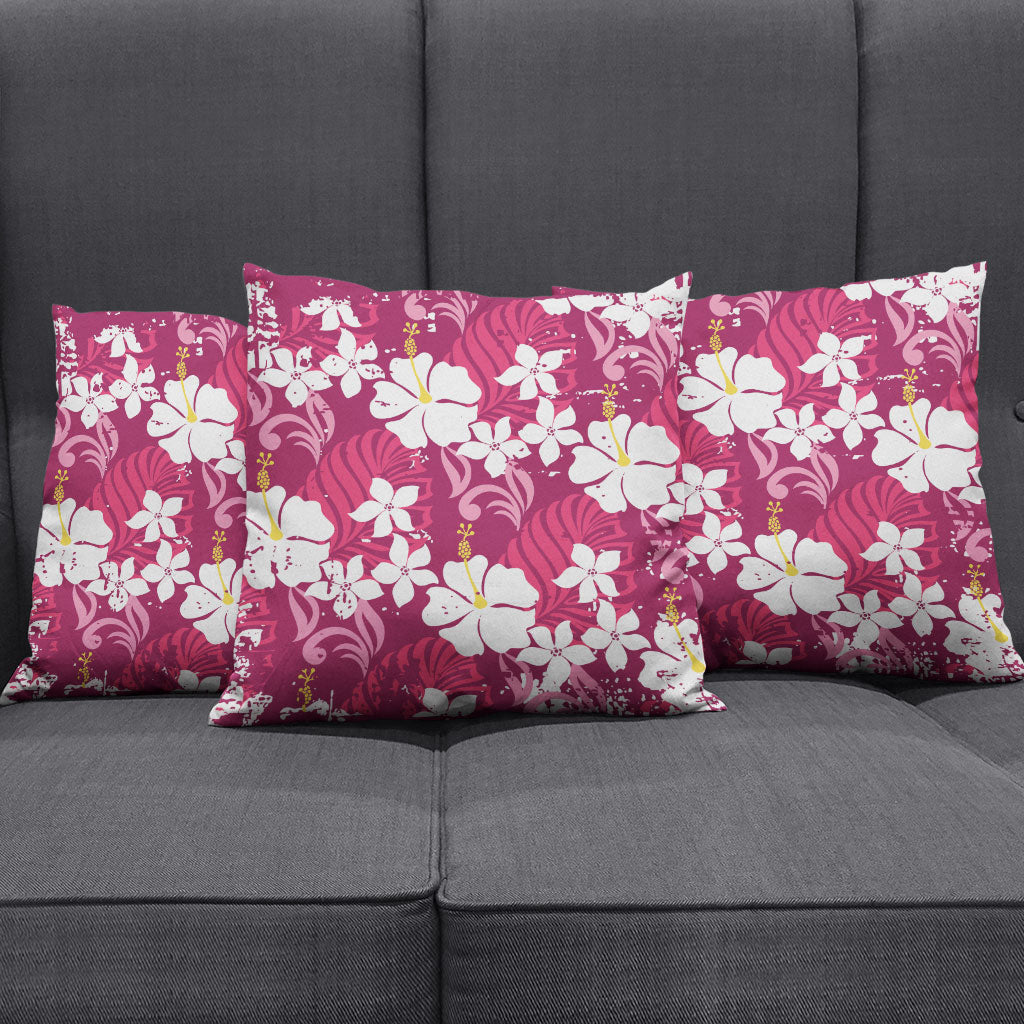 Pink Hawaiian Hibiscus Monstera Pillow Cover Grunge Stylized LT01 - Polynesian Pride