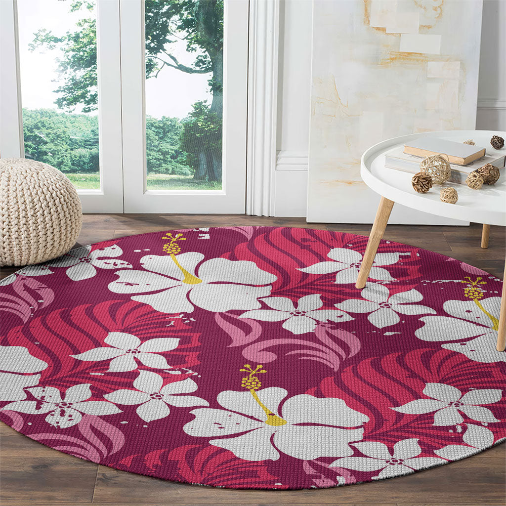 Pink Hawaiian Hibiscus Monstera Round Carpet Grunge Stylized LT01 - Polynesian Pride