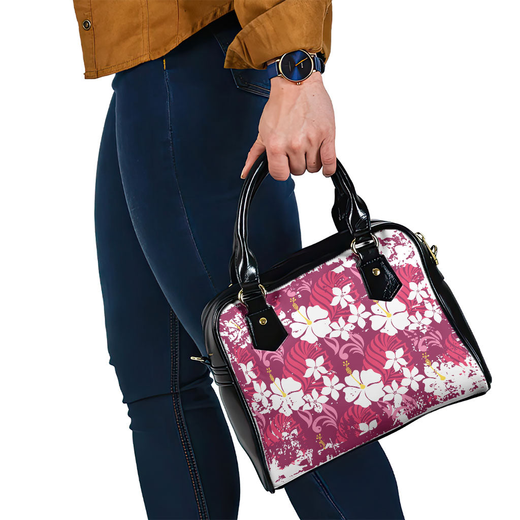 Pink Hawaiian Hibiscus Monstera Shoulder Handbag Grunge Stylized LT01 - Polynesian Pride