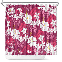 Pink Hawaiian Hibiscus Monstera Shower Curtain Grunge Stylized LT01 Pink - Polynesian Pride