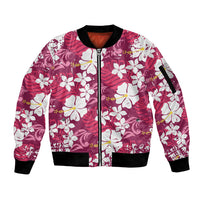 Pink Hawaiian Hibiscus Monstera Sleeve Zip Bomber Jacket Grunge Stylized LT01 Unisex Pink - Polynesian Pride