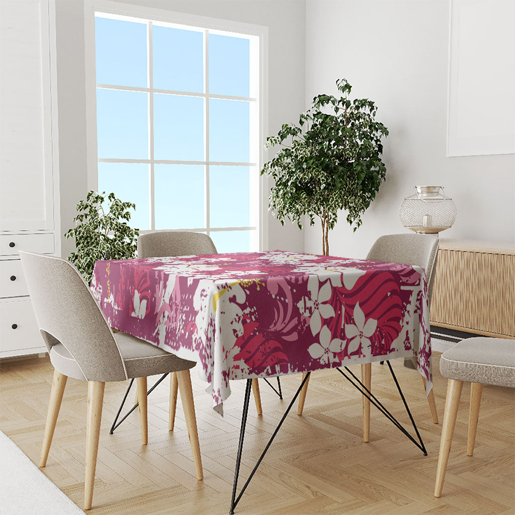 Pink Hawaiian Hibiscus Monstera Tablecloth Grunge Stylized LT01 - Polynesian Pride