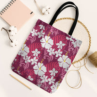 Pink Hawaiian Hibiscus Monstera Tote Bag Grunge Stylized LT01 Black Strap One Size Pink - Polynesian Pride