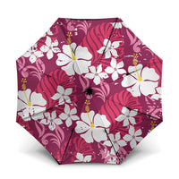 Pink Hawaiian Hibiscus Monstera Umbrella Grunge Stylized LT01 One Size Folded 11.42 inch Opened Diameter 37.4 inch Pink - Polynesian Pride