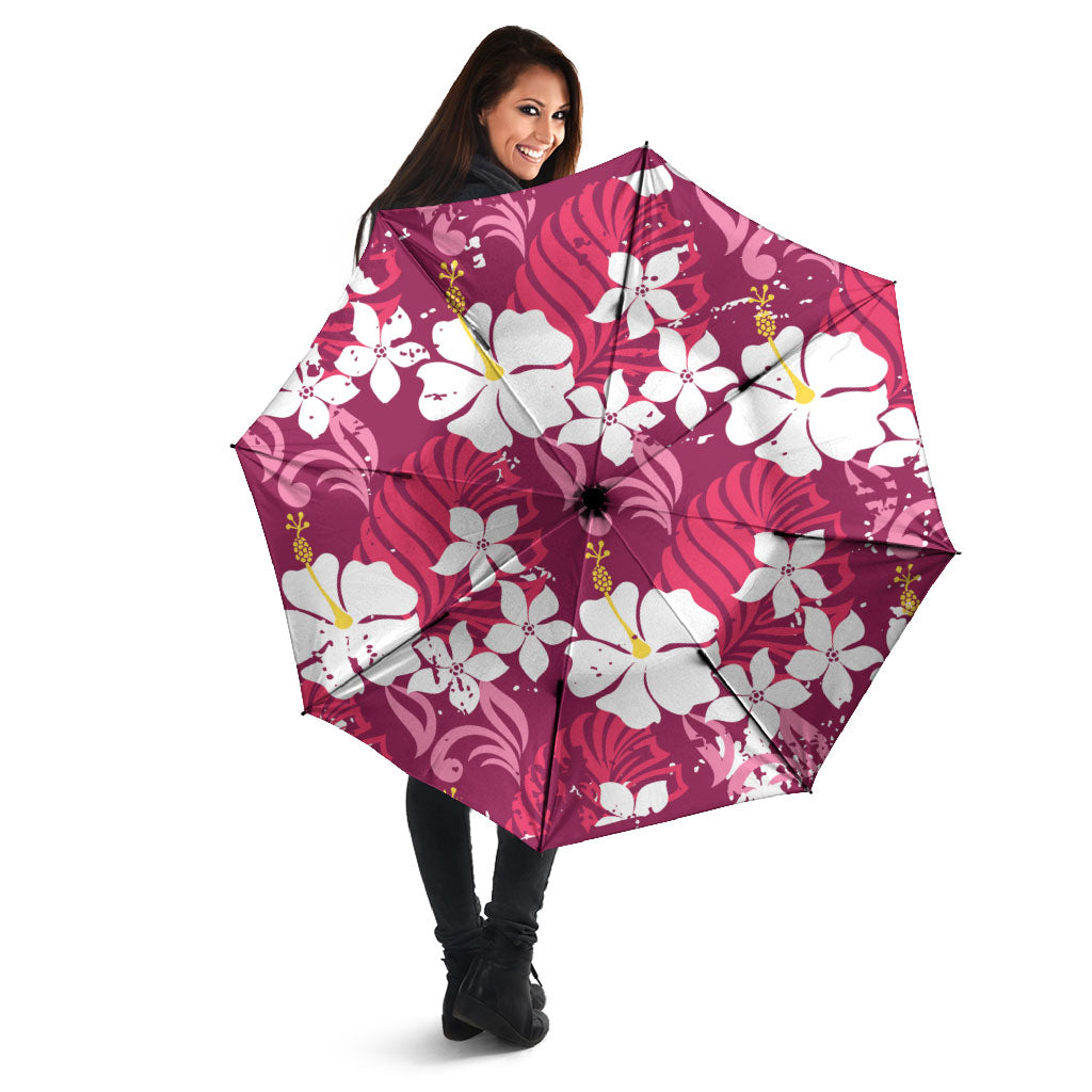 Pink Hawaiian Hibiscus Monstera Umbrella Grunge Stylized LT01 - Polynesian Pride