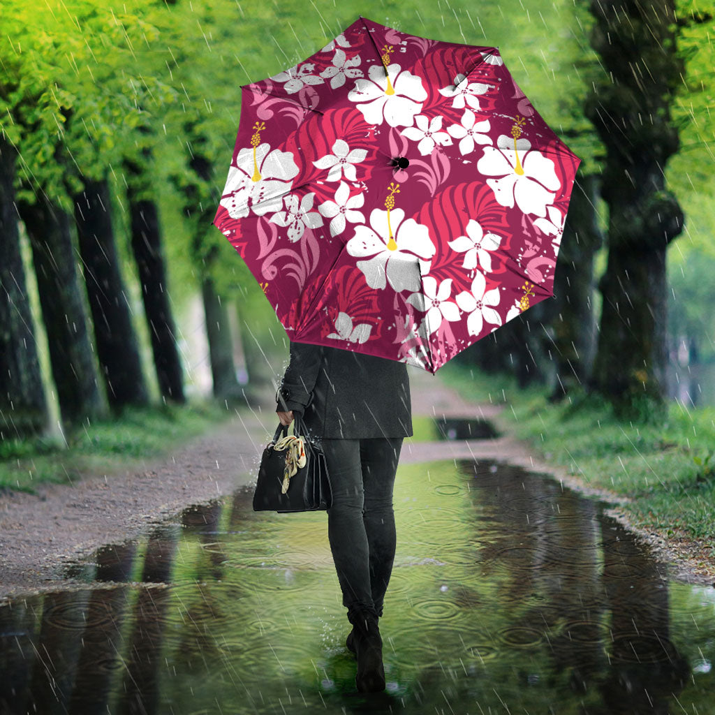Pink Hawaiian Hibiscus Monstera Umbrella Grunge Stylized LT01 - Polynesian Pride