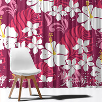 Pink Hawaiian Hibiscus Monstera Window Curtain Grunge Stylized LT01 - Polynesian Pride
