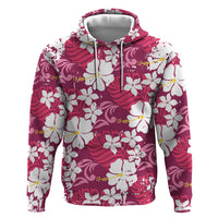 Pink Hawaiian Hibiscus Monstera Zip Hoodie Grunge Stylized LT01 Pullover Hoodie Pink - Polynesian Pride