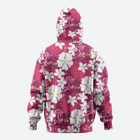 Pink Hawaiian Hibiscus Monstera Zip Hoodie Grunge Stylized LT01 - Polynesian Pride