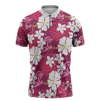 Pink Hawaiian Hibiscus Monstera Zipper Polo Shirt Grunge Stylized LT01 Pink - Polynesian Pride