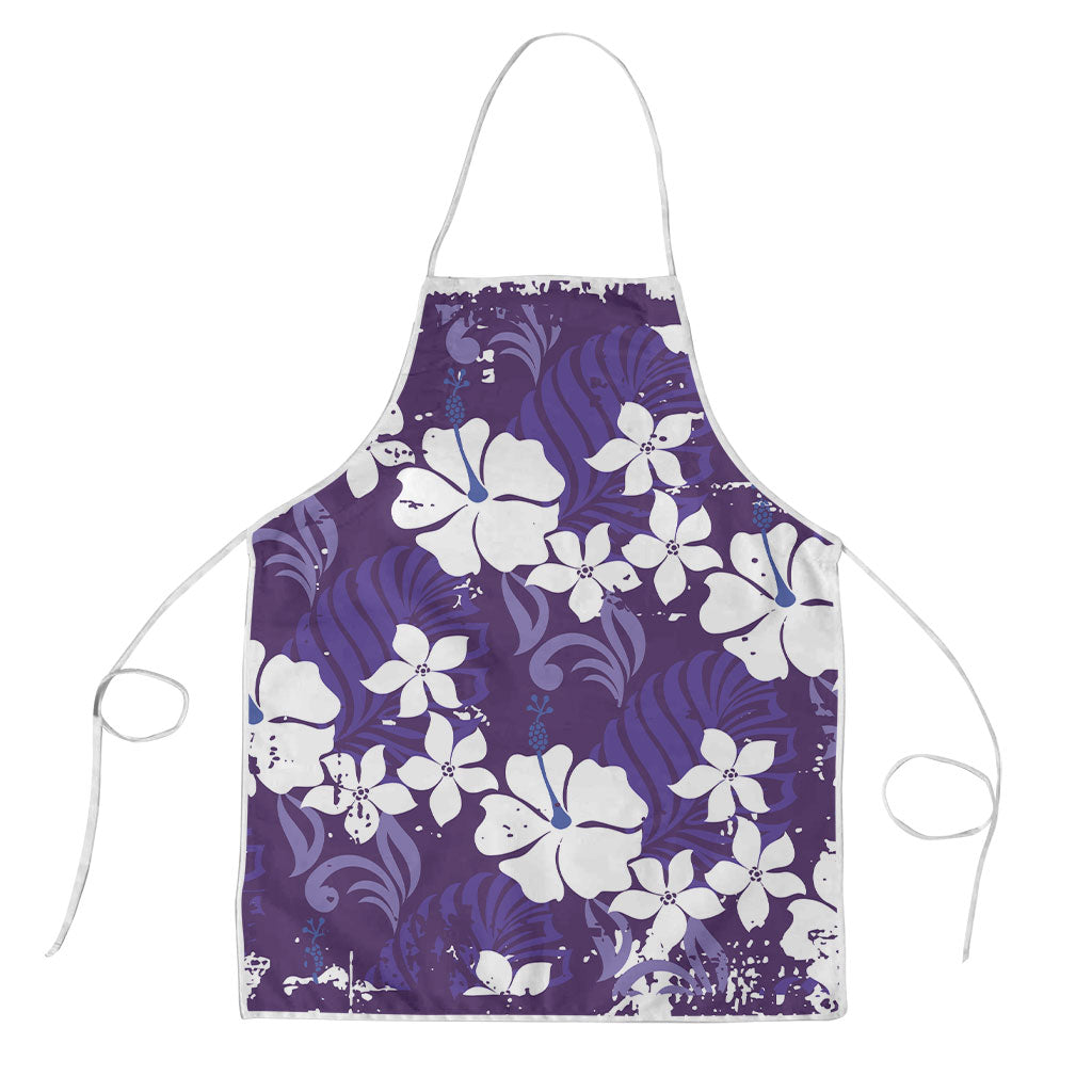 Purple Hawaiian Hibiscus Monstera Apron Grunge Stylized
