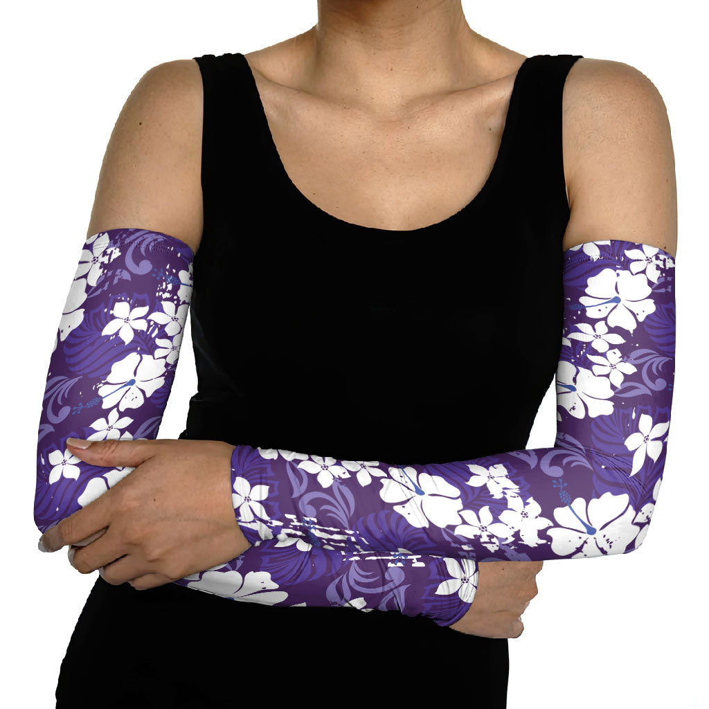 Purple Hawaiian Hibiscus Monstera Arm Sleeves Grunge Stylized LT01 - Polynesian Pride