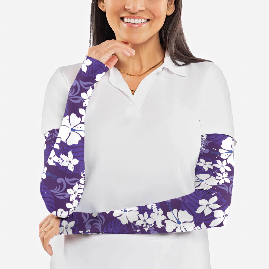 Purple Hawaiian Hibiscus Monstera Arm Sleeves Grunge Stylized LT01 - Polynesian Pride