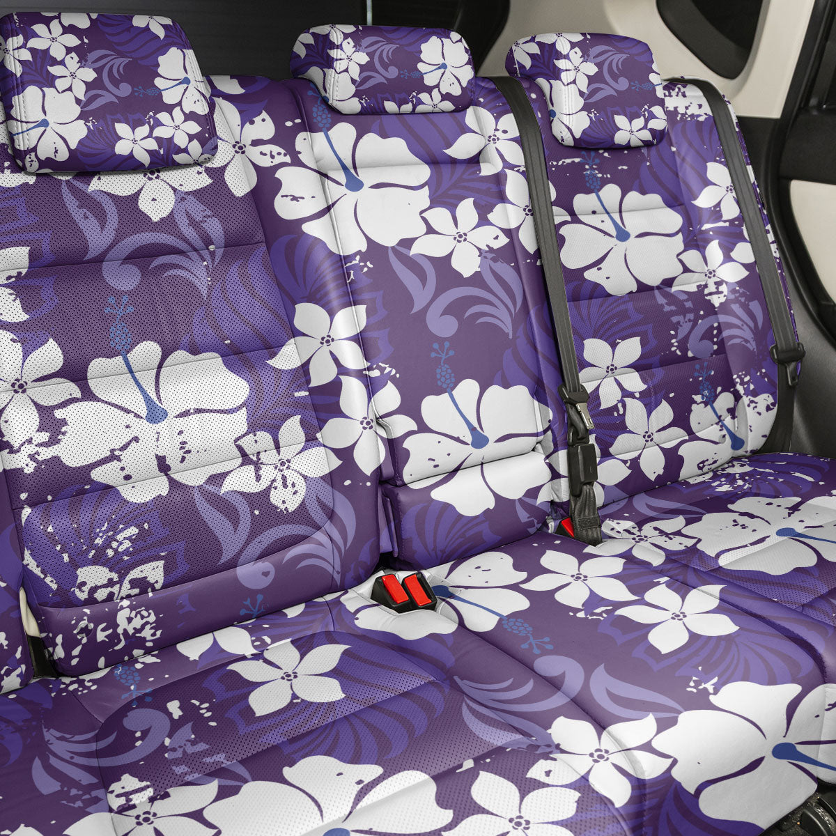 Purple Hawaiian Hibiscus Monstera Back Car Seat Cover Grunge Stylized LT01 - Polynesian Pride