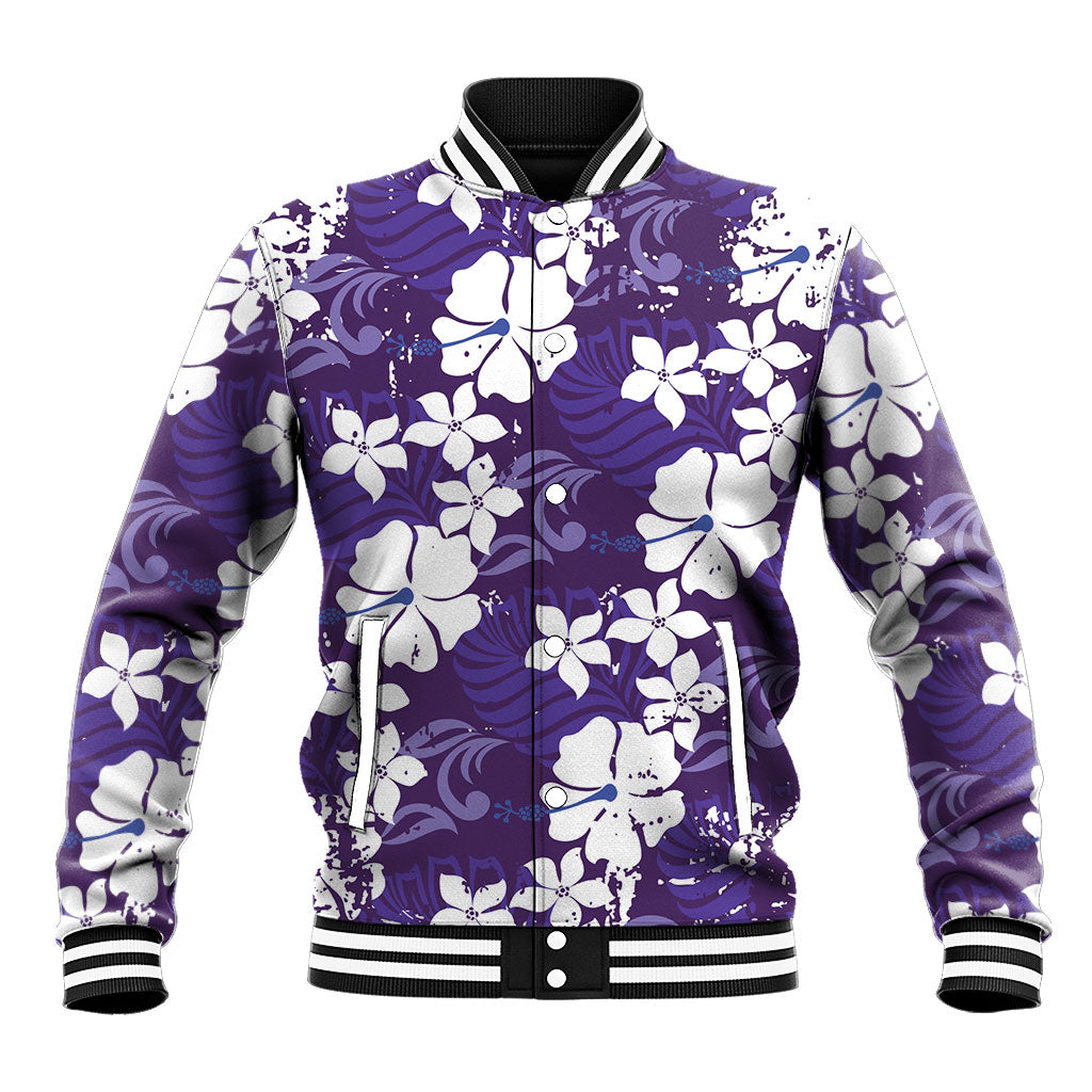 Purple Hawaiian Hibiscus Monstera Baseball Jacket Grunge Stylized