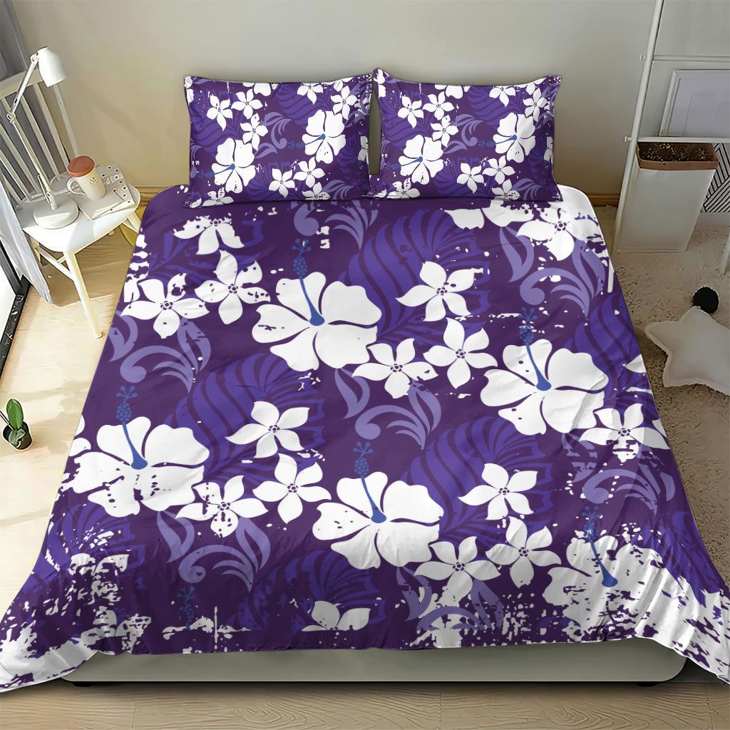 Purple Hawaiian Hibiscus Monstera Bedding Set Grunge Stylized LT01 - Polynesian Pride