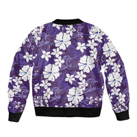 Purple Hawaiian Hibiscus Monstera Bomber Jacket Grunge Stylized LT01 - Polynesian Pride