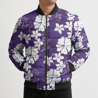 Purple Hawaiian Hibiscus Monstera Bomber Puffer Jacket Grunge Stylized LT01 - Polynesian Pride