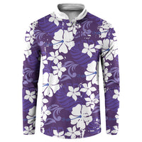 Purple Hawaiian Hibiscus Monstera Button Sweatshirt Grunge Stylized LT01 Purple - Polynesian Pride