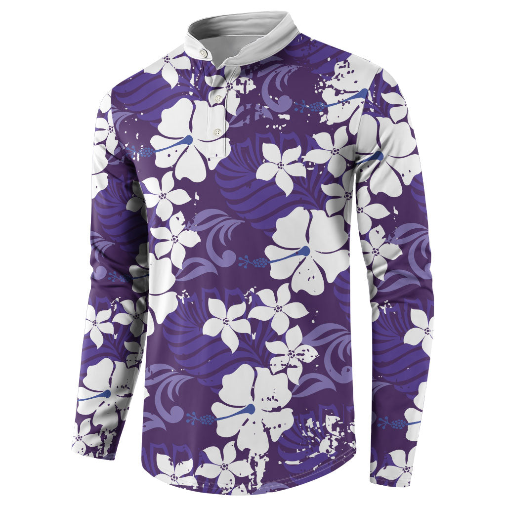 Purple Hawaiian Hibiscus Monstera Button Sweatshirt Grunge Stylized LT01 - Polynesian Pride
