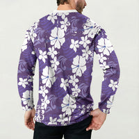Purple Hawaiian Hibiscus Monstera Button Sweatshirt Grunge Stylized LT01 - Polynesian Pride