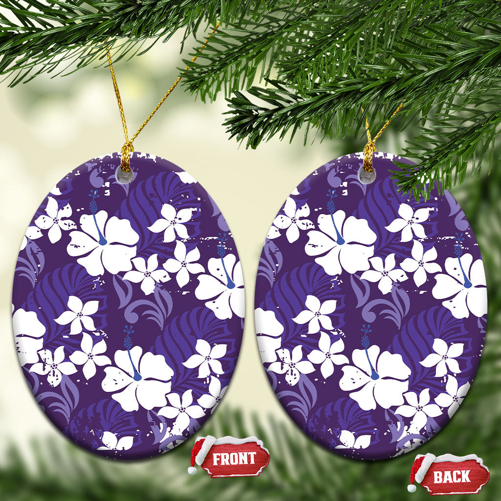 Purple Hawaiian Hibiscus Monstera Ceramic Ornament Grunge Stylized LT01 Oval Purple - Polynesian Pride