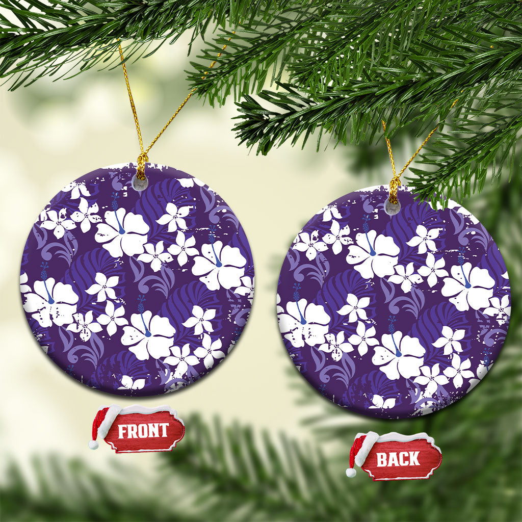 Purple Hawaiian Hibiscus Monstera Ceramic Ornament Grunge Stylized LT01 Circle Purple - Polynesian Pride