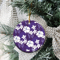Purple Hawaiian Hibiscus Monstera Ceramic Ornament Grunge Stylized LT01 - Polynesian Pride
