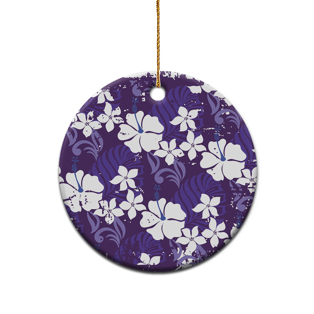 Purple Hawaiian Hibiscus Monstera Ceramic Ornament Grunge Stylized LT01 - Polynesian Pride