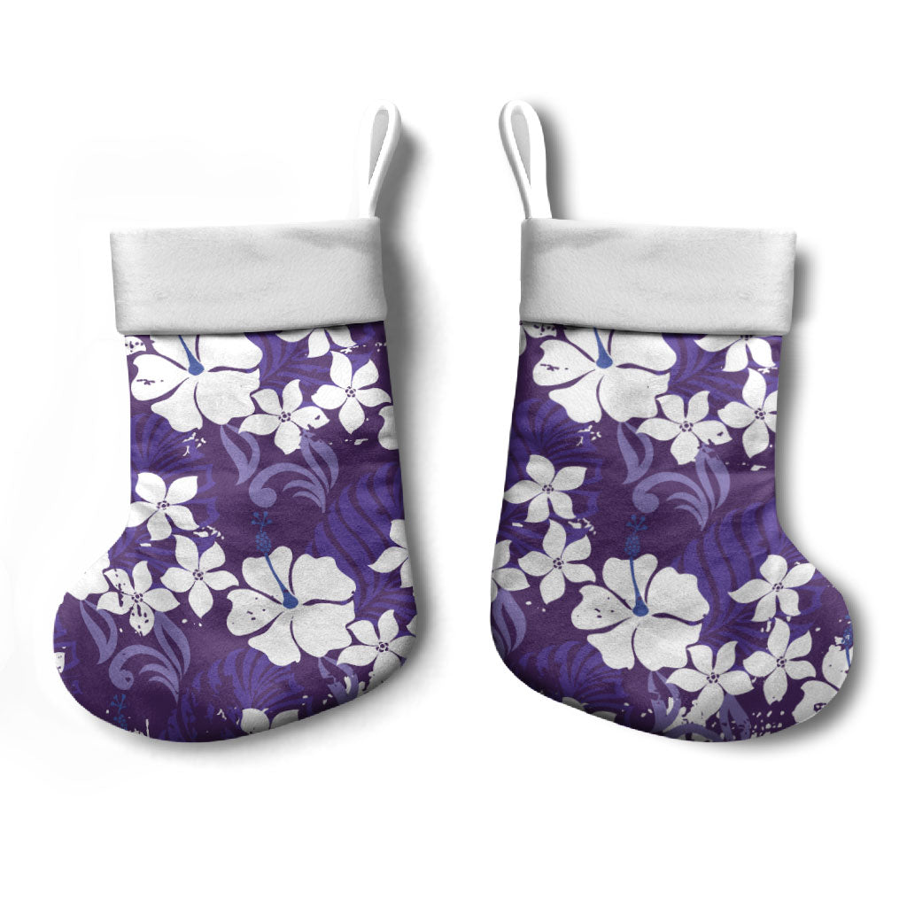 Purple Hawaiian Hibiscus Monstera Christmas Stocking Grunge Stylized LT01 - Polynesian Pride