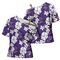 Purple Hawaiian Hibiscus Monstera Cross Shoulder Shirt Grunge Stylized LT01 - Polynesian Pride