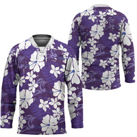 Purple Hawaiian Hibiscus Monstera Hockey Jersey Grunge Stylized LT01 - Polynesian Pride