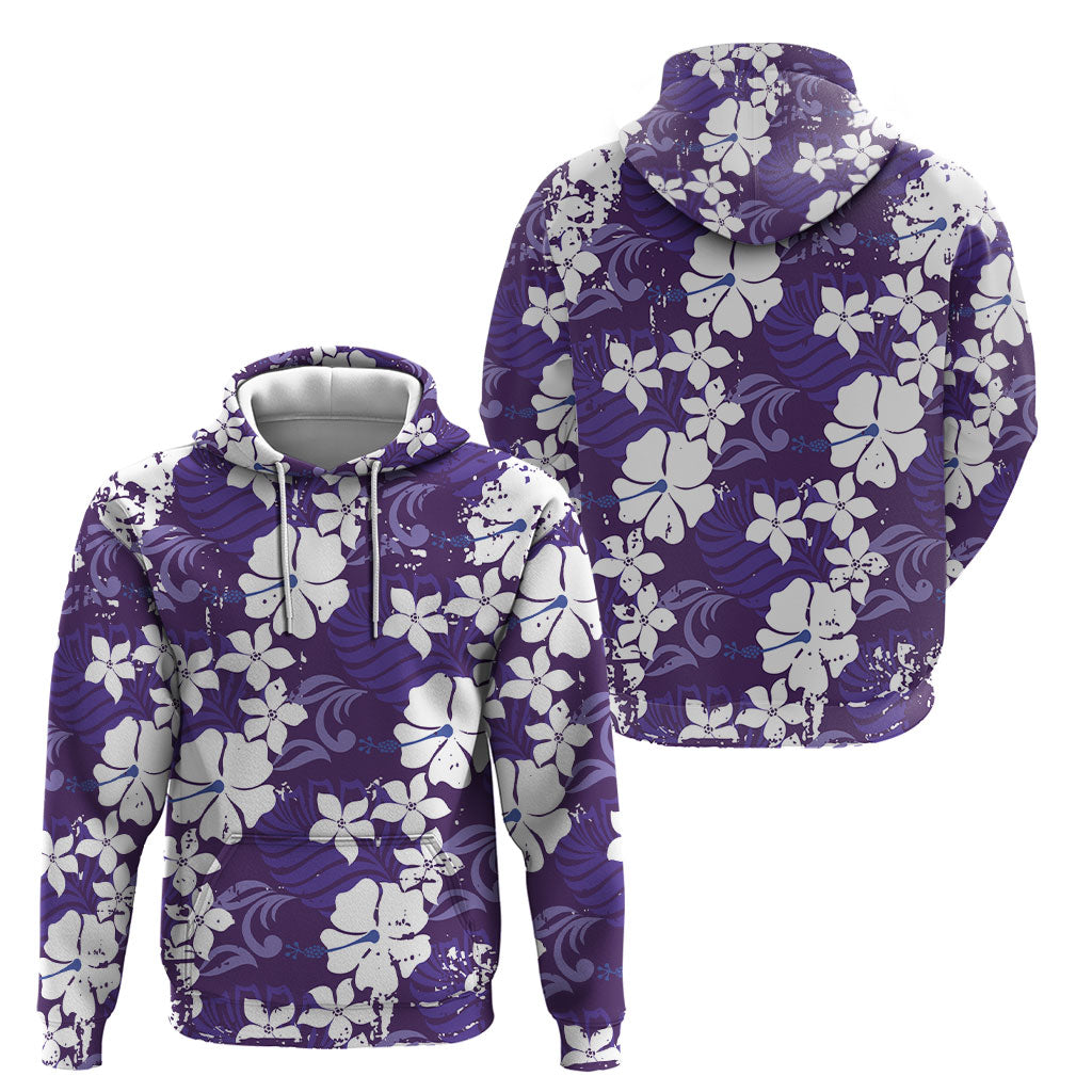 Purple Hawaiian Hibiscus Monstera Hoodie Grunge Stylized LT01 - Polynesian Pride