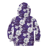 Purple Hawaiian Hibiscus Monstera Kid Hoodie Grunge Stylized LT01 - Polynesian Pride