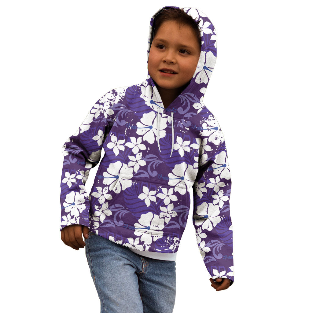 Purple Hawaiian Hibiscus Monstera Kid Hoodie Grunge Stylized LT01 - Polynesian Pride