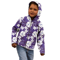 Purple Hawaiian Hibiscus Monstera Kid Hoodie Grunge Stylized LT01 - Polynesian Pride