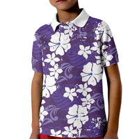 Purple Hawaiian Hibiscus Monstera Kid Polo Shirt Grunge Stylized LT01 Kid Purple - Polynesian Pride