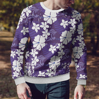 Purple Hawaiian Hibiscus Monstera Ugly Christmas Sweater Grunge Stylized LT01 - Polynesian Pride