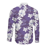 Purple Hawaiian Hibiscus Monstera Long Sleeve Button Shirt Grunge Stylized LT01 - Polynesian Pride