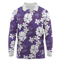 Purple Hawaiian Hibiscus Monstera Long Sleeve Polo Shirt Grunge Stylized LT01 Purple - Polynesian Pride