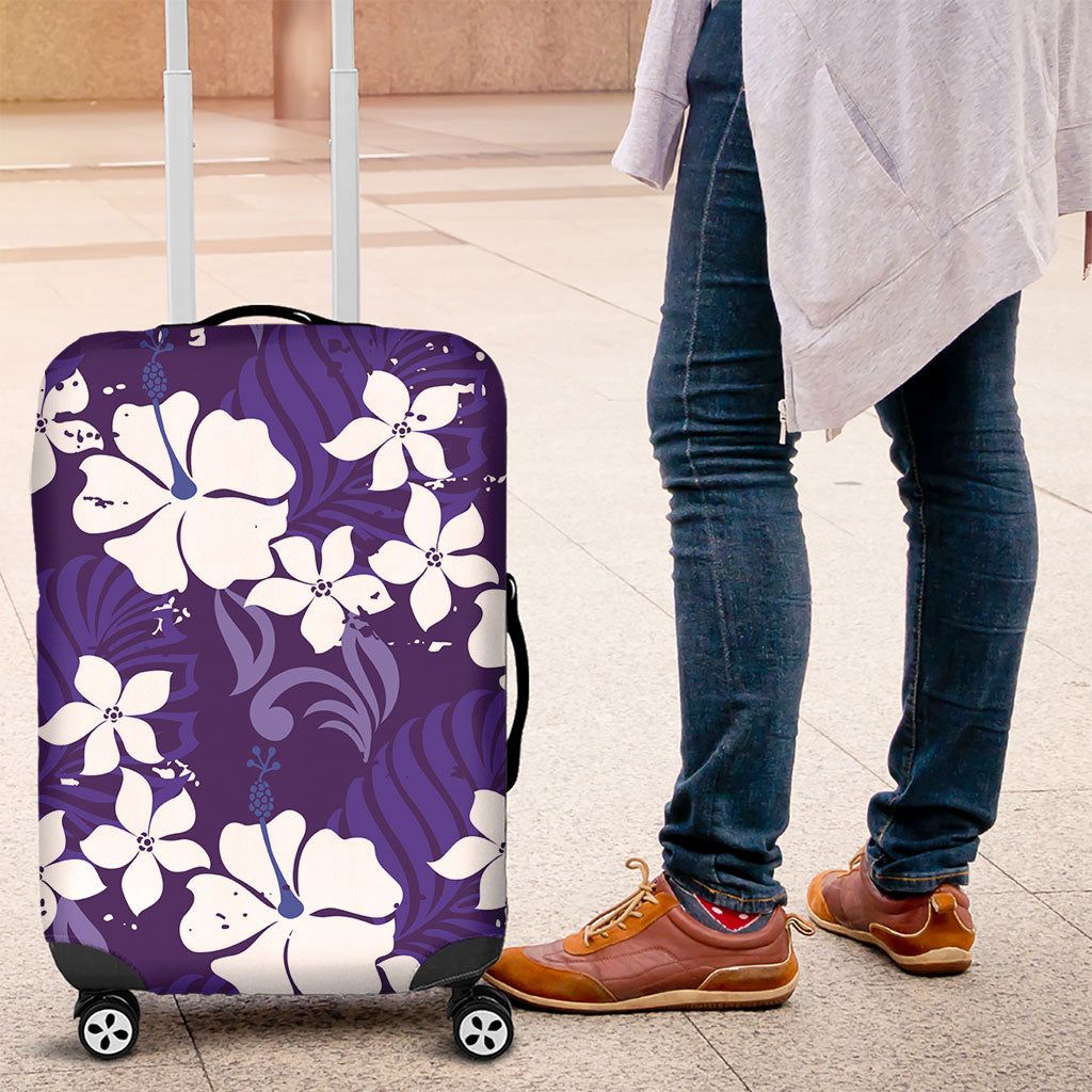 Purple Hawaiian Hibiscus Monstera Luggage Cover Grunge Stylized LT01 Purple - Polynesian Pride
