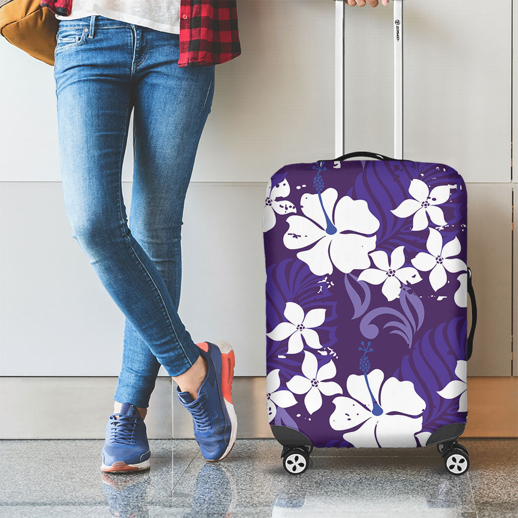 Purple Hawaiian Hibiscus Monstera Luggage Cover Grunge Stylized LT01 - Polynesian Pride