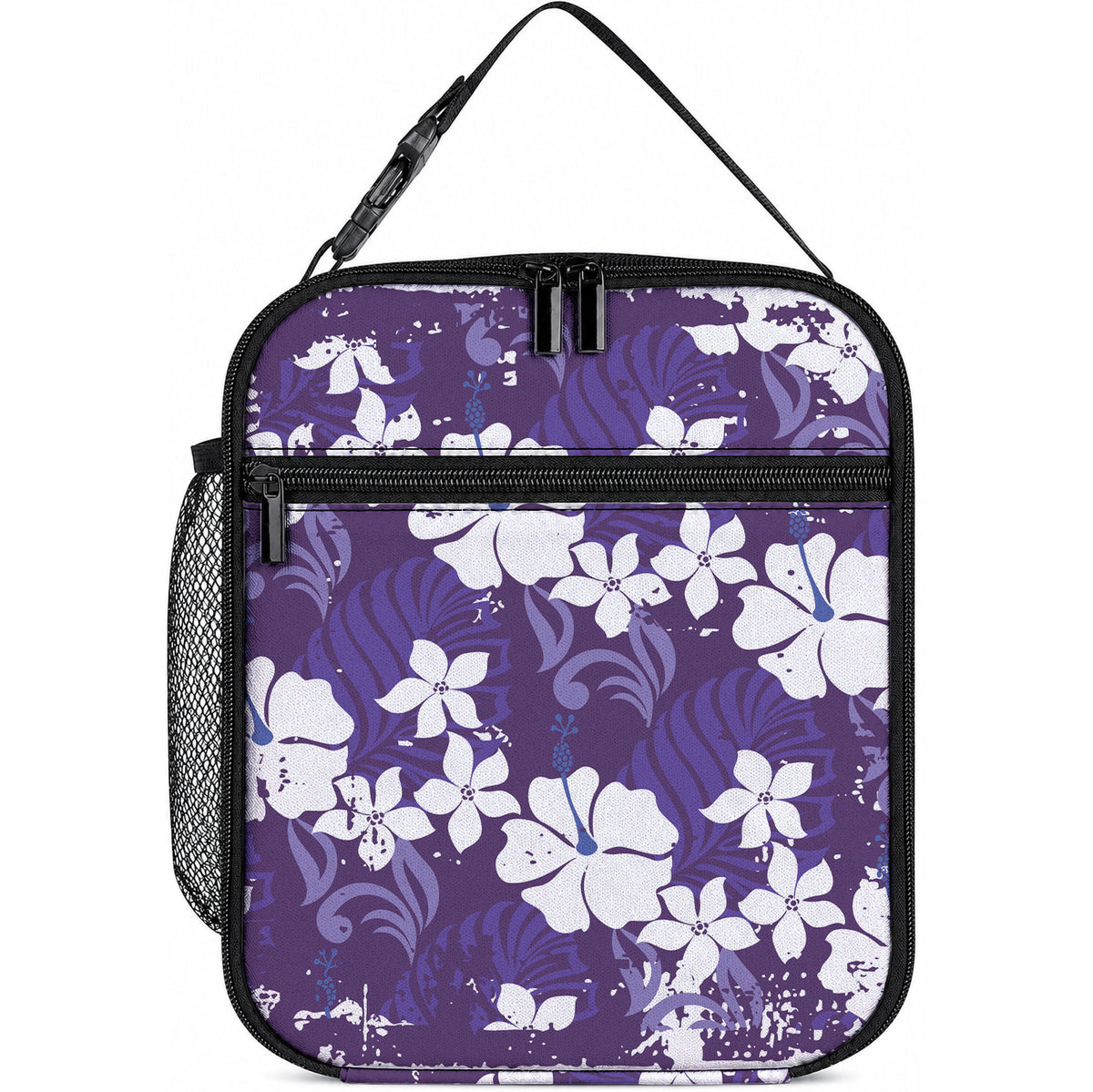 Purple Hawaiian Hibiscus Monstera Lunch Bag Grunge Stylized LT01 10.2 × 8.3 × 4.3 inch Purple - Polynesian Pride