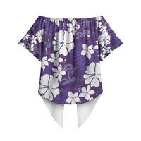 Purple Hawaiian Hibiscus Monstera Off Shoulder Wrap Waist Top Grunge Stylized LT01 - Polynesian Pride