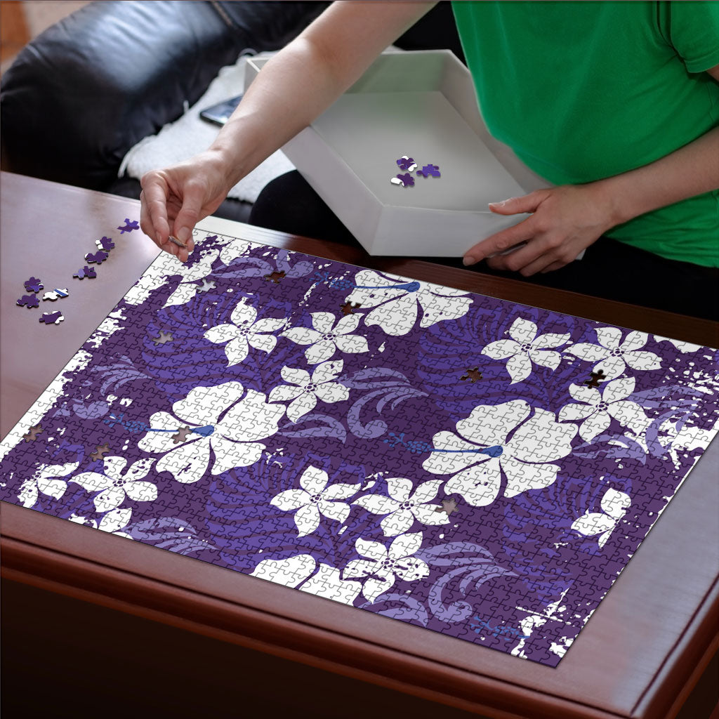 Purple Hawaiian Hibiscus Monstera Puzzle Grunge Stylized LT01 - Polynesian Pride