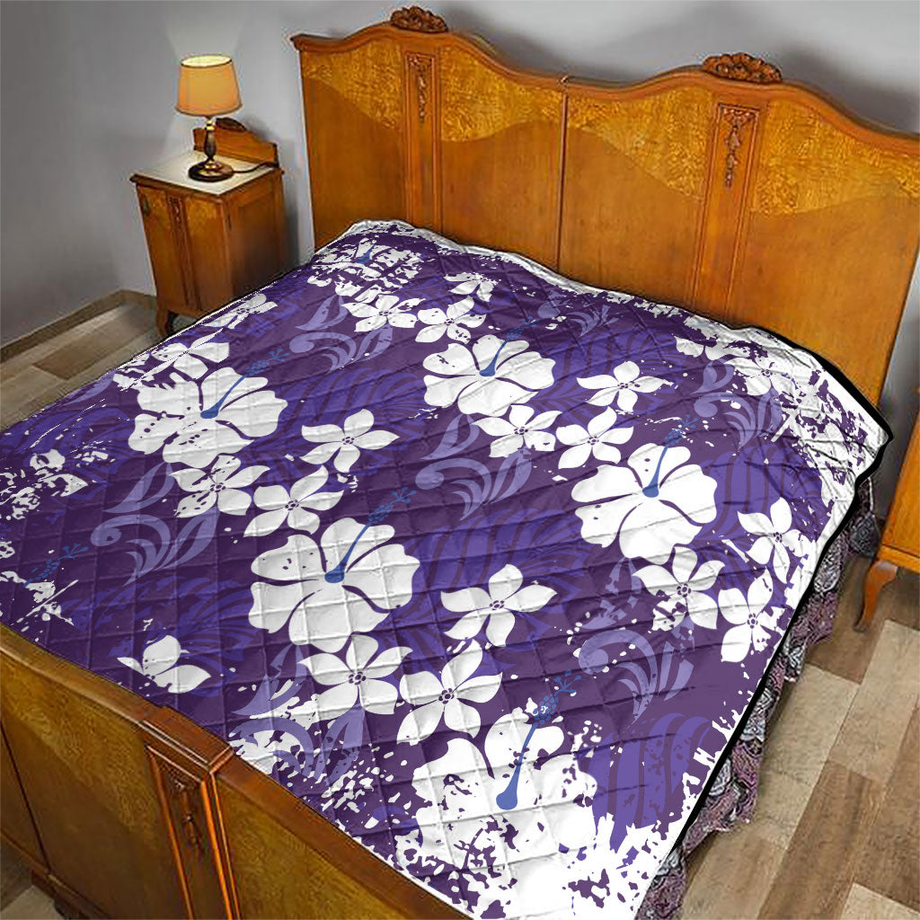 Purple Hawaiian Hibiscus Monstera Quilt Grunge Stylized LT01 - Polynesian Pride