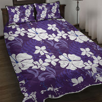 Purple Hawaiian Hibiscus Monstera Quilt Bed Set Grunge Stylized LT01 Purple - Polynesian Pride