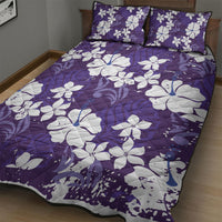 Purple Hawaiian Hibiscus Monstera Quilt Bed Set Grunge Stylized LT01 - Polynesian Pride